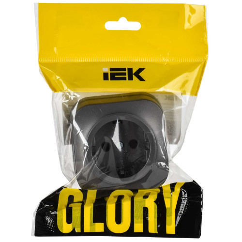 GLORY Розетка 1-местная для открытой установки с заземлением без защитных шторок 16А РС20-3-ХСм сталь матовый IEK