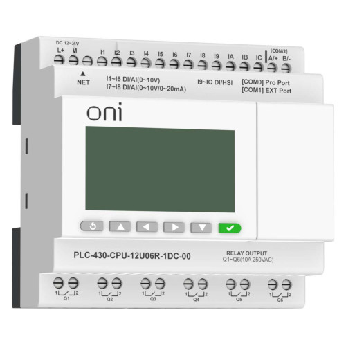 ПЛК 430 Модуль ЦПУ 4 DI 6 UI (0-10 В/DI) 2 UI (0-10 В/0-20 мА/DI) 6 RO 24В DC с Ethernet портом с экраном ONI