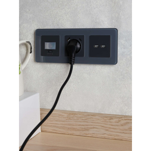 BRITE Розетка USB A+A 5В 3,1А РЮ10-1-БрГ графит IEK