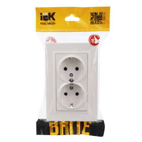BRITE Розетка 2-местная с заземлением с защитными шторками 16А в сборе РСш12-3-БрЖ жемчуг IEK