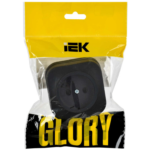 GLORY Розетка 1-местная для открытой установки без заземления без защитных шторок 10А РС20-2-ХЧм черный матовый IEK