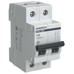 Автоматический выключатель ВА47-29М 2P 8А 4,5кА D GENERICA