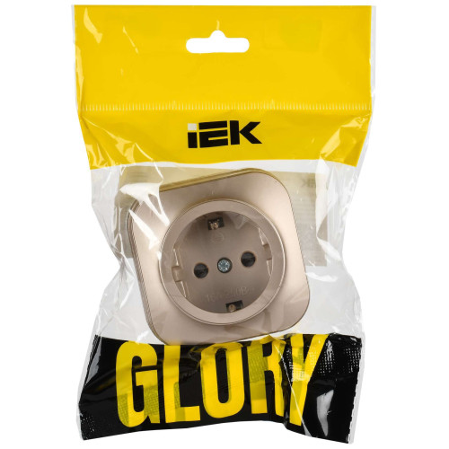GLORY Розетка 1-местная для открытой установки с заземлением без защитных шторок 16А РС20-3-ХШм шампань матовый IEK