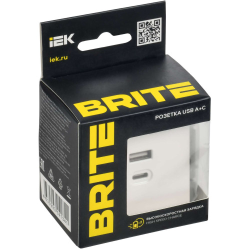 BRITE Розетка USB A+C 45Вт высокоскоростная зарядка РЮ11-2-БрБ белый IEK