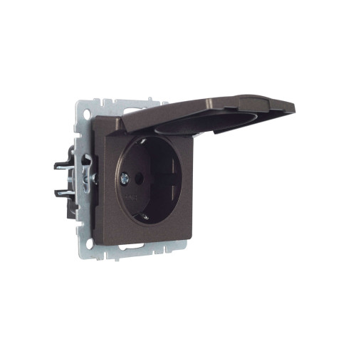 BRITE Розетка 1-местная с заземлением с защитными шторками и крышкой 16А IP20 РСбш10-3-БрТБ темная бронза IEK