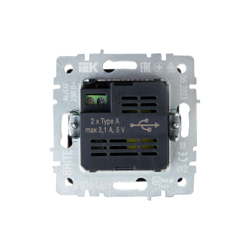 BRITE Розетка USB A+A 5В 3,1А РЮ10-1-БрЧ черный IEK