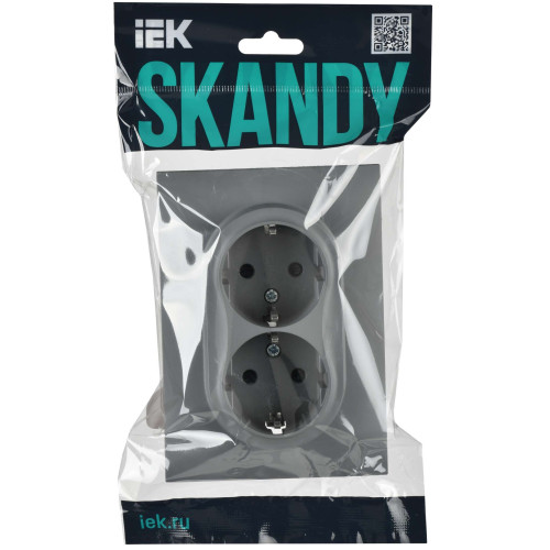 SKANDY Розетка 2-местная с заземлением с защитными шторками 16А в сборе SK-R07Gr серый IEK