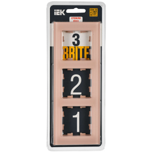 BRITE Рамка 3-местная РУ-3-2-БрП стекло персиковый матовый IEK