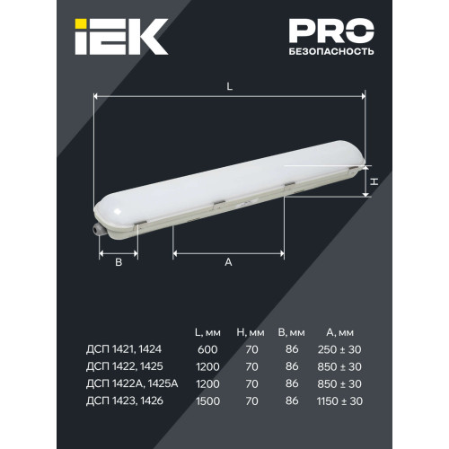 PRO Светильник ДСП 1422 40Вт 6500К IP65 1200мм IEK