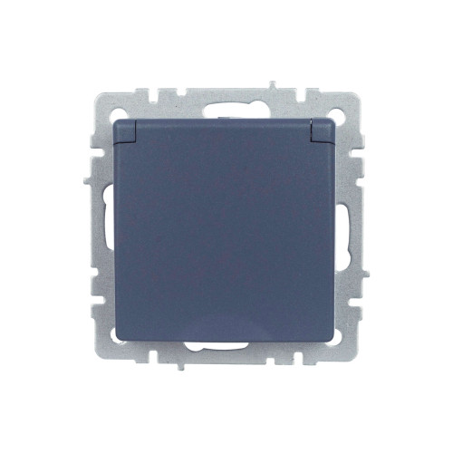 BRITE Розетка 1-местная с заземлением с защитными шторками и крышкой 16А IP44 РСбш10-3-44-БрМ маренго IEK