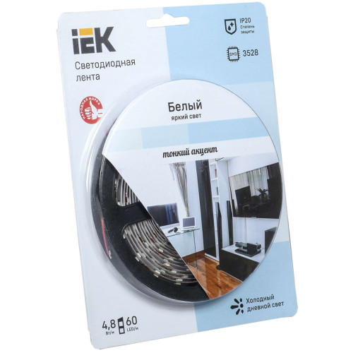 Лента светодиодная 5м блистер LSR-3528W60-4.8-IP20-12V IEK-eco