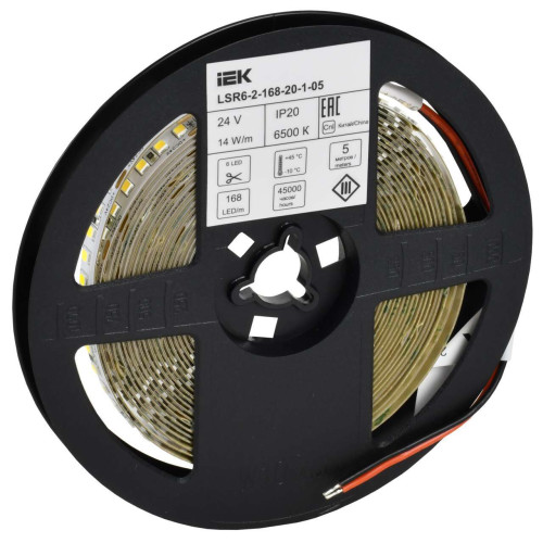 Лента светодиодная 5м SMD2835 168LED/м 14Вт/м IP20 ширина 10мм 24В холодный белый IEK