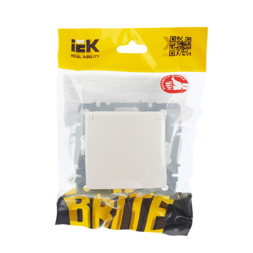 BRITE Розетка 1-местная с заземлением с защитными шторками и крышкой 16А IP20 РСбш10-3-БрЖ жемчуг IEK