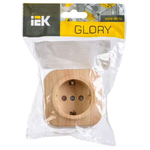 GLORY Розетка 1-местная для открытой установки с заземлением с защитными шторками 16А РСш20-3-ХС сосна IEK