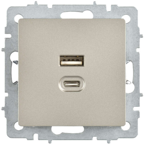 BRITE Розетка USB A+C 45Вт высокоскоростная зарядка РЮ11-2-БрШ шампань IEK