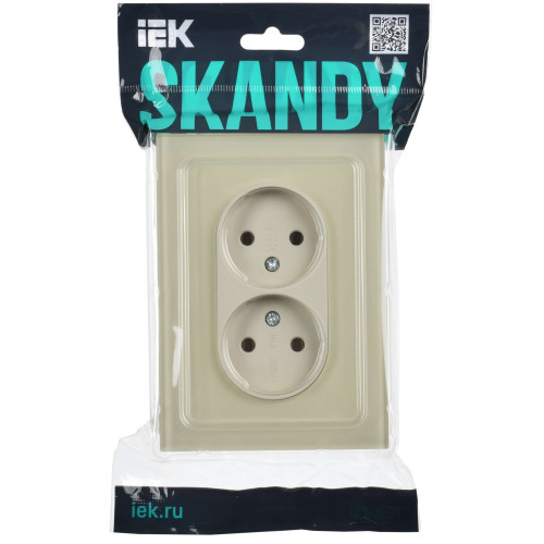SKANDY Розетка 2-местная без заземления без защитных шторок для плоской вилки 10А SK-R03B стекло бежевый IEK