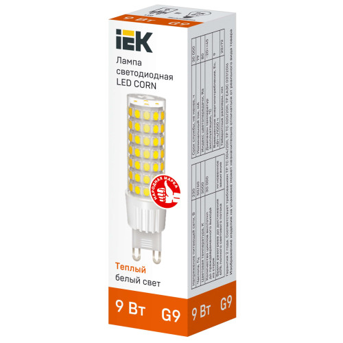 Лампа светодиодная CORN капсула 9Вт 230В 3000К керамика G9 IEK