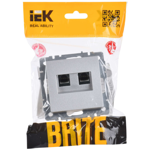 BRITE Розетка двойная RJ11+RJ45 кат.5E РК/Т12-БрА алюминий IEK