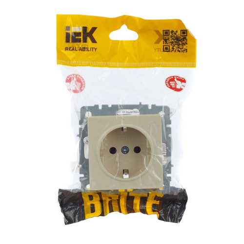 BRITE Розетка 1-местная с заземлением без защитных шторок 16А РС11-1-0-БрКр бежевый IEK