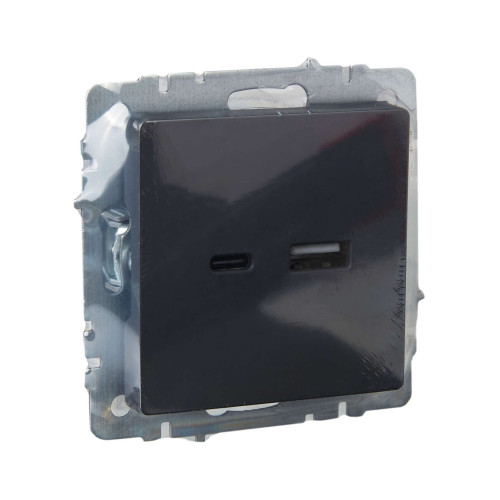 BRITE Розетка USB A+C 18Вт РЮ11-1-БрГ графит IEK