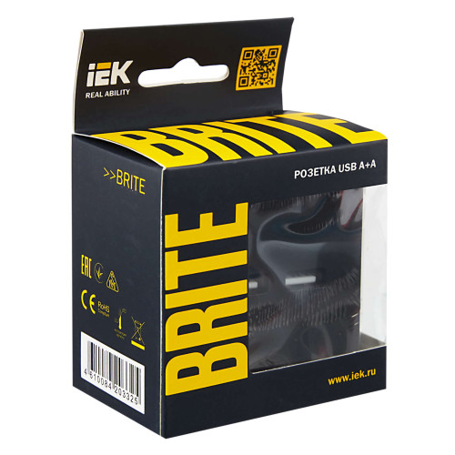 BRITE Розетка USB A+A 5В 3,1А РЮ10-1-БрЧ черный IEK