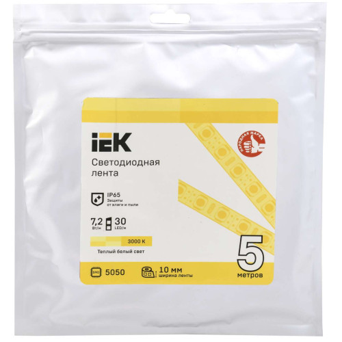 Лента светодиодная 5м LSR-5050WW30-7,2-IP65-12В IEK