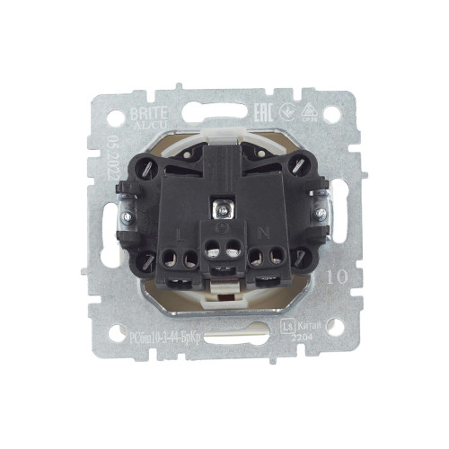 BRITE Розетка 1-местная с заземлением с защитными шторками и крышкой 16А IP44 РСбш10-3-44-БрКр бежевый IEK