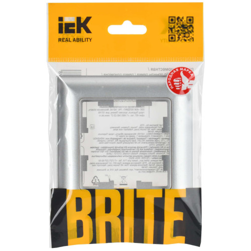 BRITE Рамка 1-местная РУ-1-Бр алюминий/алюминий IEK