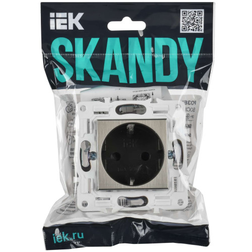 SKANDY Розетка с заземлением с защитными шторками 16А SK-R04N металл никель IEK