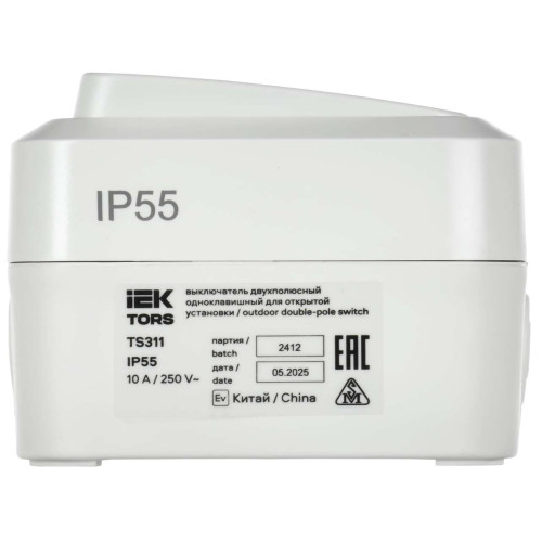 TORS Выключатель двухполюсный одноклавишный 10А IP55 TS311 белый IEK