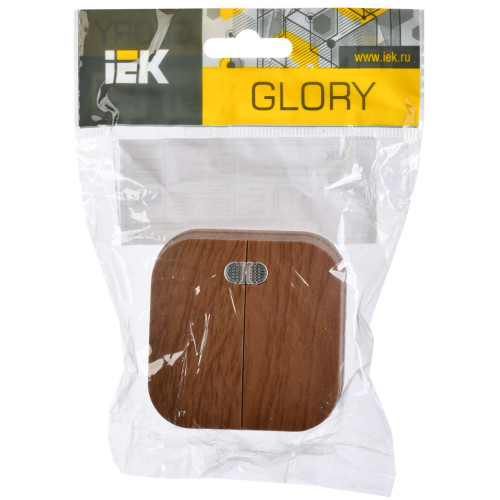 GLORY Выключатель 2-клавишный для открытой установки с индикацией 10А ВС20-2-1-ХД дуб IEK