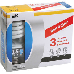 Лампа энергосберегающая спираль КЭЛ-S Е27 20Вт 4000К Т2 ПРОМОПАК 3шт IEK