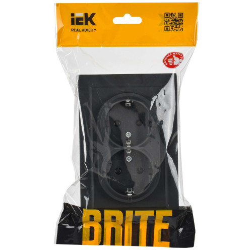 BRITE Розетка 2-местная с заземлением без защитных шторок 16А в сборе РС12-3-БрГ графит IEK