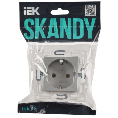 SKANDY Розетка с заземлением без защитных шторок 16А SK-R05S серебряный IEK