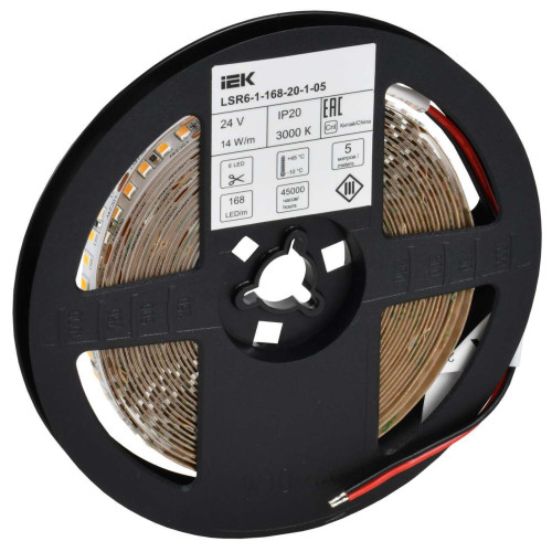 Лента светодиодная 5м SMD2835 168LED/м 14Вт/м IP20 ширина 10мм 24В теплый белый IEK