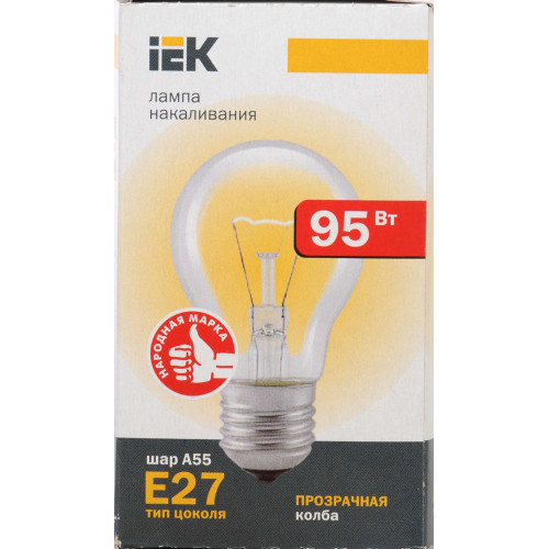 Лампа накаливания A55 шар прозрачная 95Вт E27 IEK