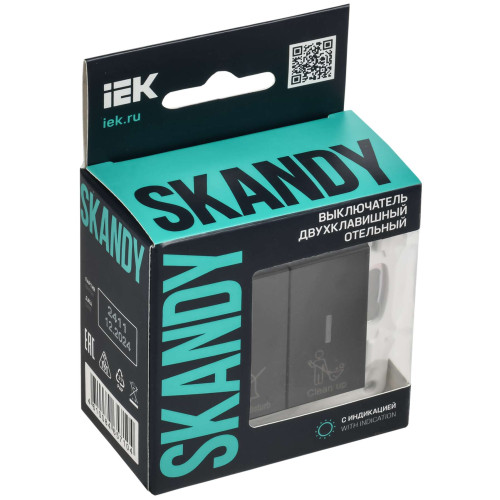 SKANDY Выключатель 2-клавишный с индикацией для отелей 10А SK-V16Bl черный IEK