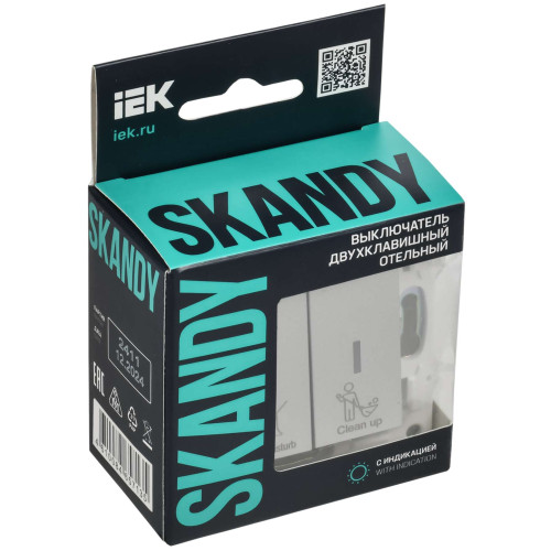SKANDY Выключатель 2-клавишный с индикацией для отелей 10А SK-V16S серебряный IEK