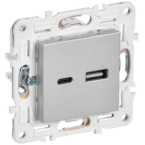 SKANDY Розетка USB A+C 18Вт SK-R13S серебряный IEK