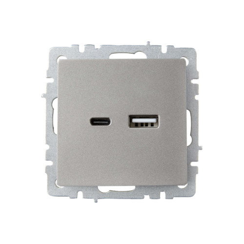 BRITE Розетка USB A+C 18Вт РЮ11-1-БрС сталь IEK