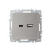 BRITE Розетка USB A+C 18Вт РЮ11-1-БрС сталь IEK