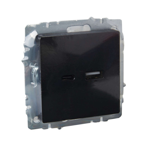 BRITE Розетка USB A+C 18Вт РЮ11-1-БрЧ черный IEK
