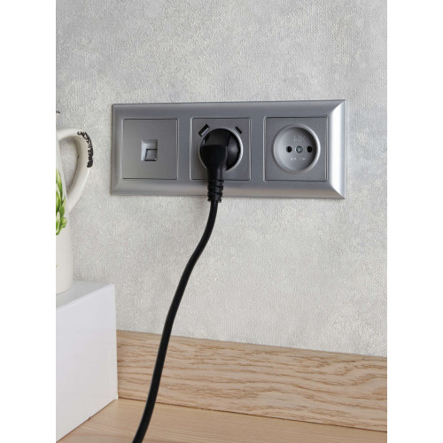BRITE Розетка 1-местная с заземлением с защитными шторками 16А с USB A+C 18Вт РЮш11-1-БрА алюминий IEK