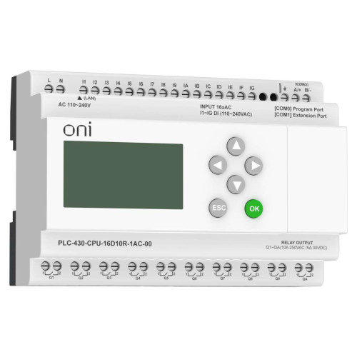 ПЛК 430 Модуль ЦПУ 16 DI 10 RO 220В AC с Ethernet портом с экраном ONI