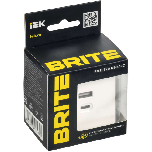 BRITE Розетка USB A+C 45Вт высокоскоростная зарядка РЮ11-2-БрАБ арктический белый IEK
