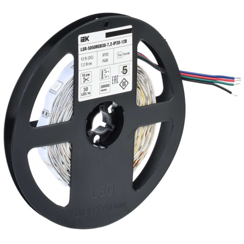 Лента светодиодная 5м LSR-5050RGB30-7,2-IP20-12В IEK