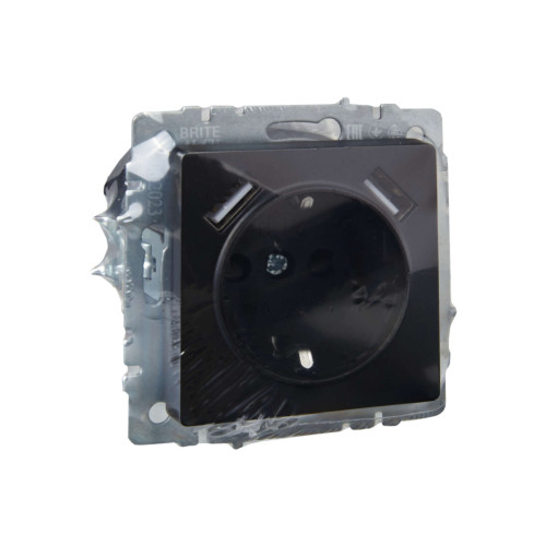 BRITE Розетка 1-местная с заземлением с защитными шторками 16А с USB A+A 5В 3,1А РЮш10-2-БрЧ черный IEK