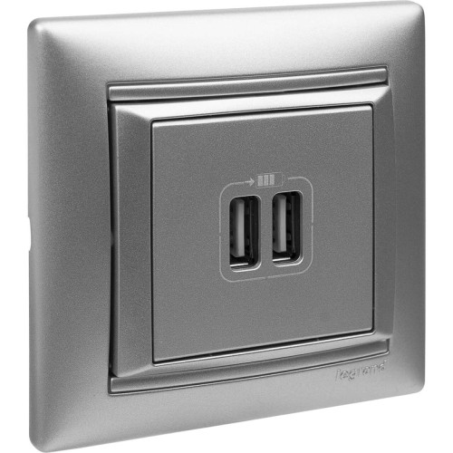 VALENA Розетка USB A+A 15Вт алюминий