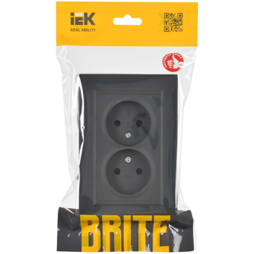 BRITE Розетка 2-местная без заземления с защитными шторками 10А в сборе РСш12-2-БрГ графит IEK