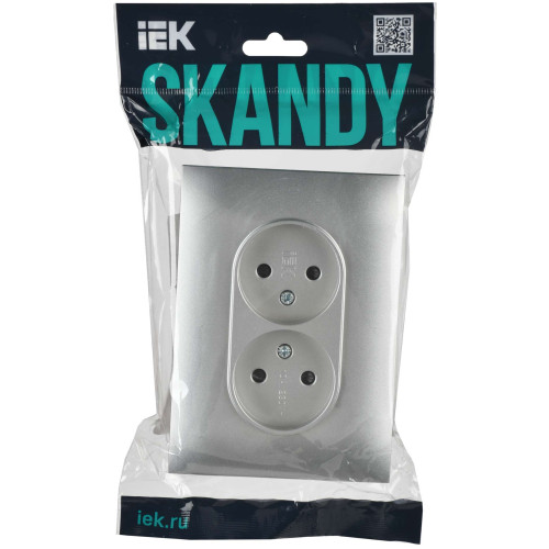 SKANDY Розетка 2-местная без заземления с защитными шторками 10А в сборе SK-R09S серебряный IEK